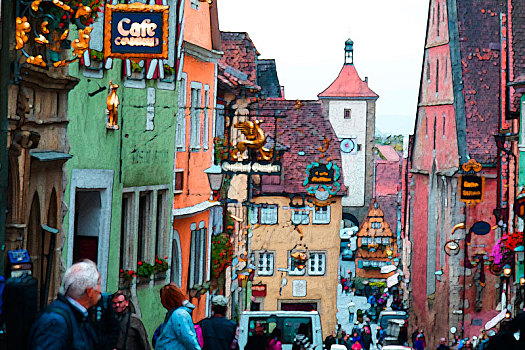 德国,巴伐利亚,旅游名胜罗腾堡,童话风格的城堡童话镇