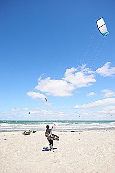 风筝冲浪手,海滩,丹麦