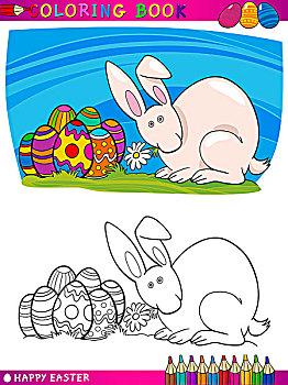 复活节兔子,卡通,插画,上色