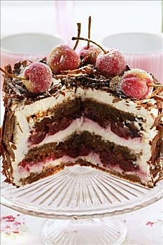 黑森林樱桃蛋糕,蛋糕盘,切削