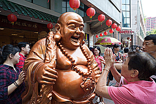 新加坡,唐人街,女人,捕食,佛像,好运
