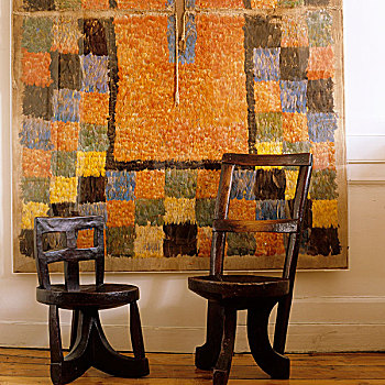 木质,非洲,椅子,正面,现代,墙壁,地毯