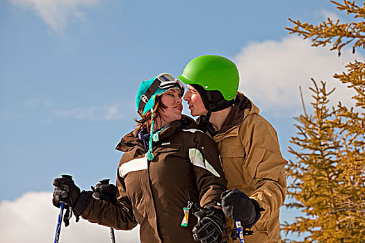 伴侣,滑雪,山,赤鹿,艾伯塔省,加拿大