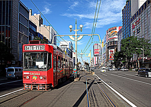 日本北海道札幌闹市区的有轨电车