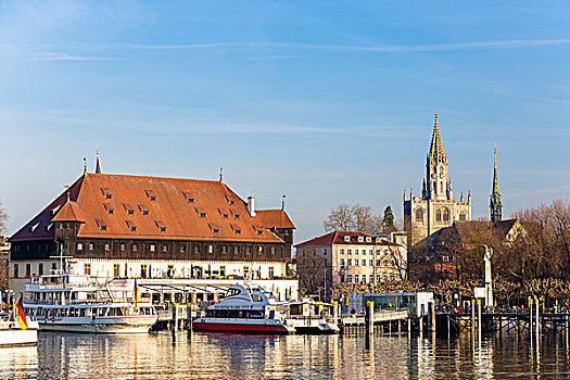历史,建筑,港口,康斯坦茨,大教堂,后面,中心,巴登符腾堡,德国,欧洲