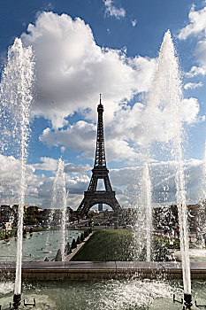 公园,喷泉,埃菲尔铁塔,巴黎,法国