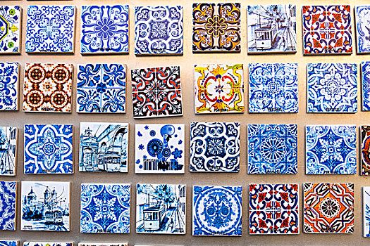 葡萄牙,里斯本,历史,阿尔法马区,地区,许多,彩色,瓷砖,工作