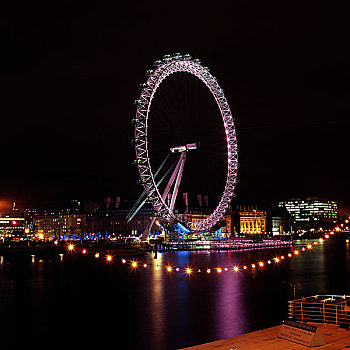 英格兰,伦敦,伦敦南岸,伦敦眼,夜晚,1999年,站立,高,制作,摩天轮,世界