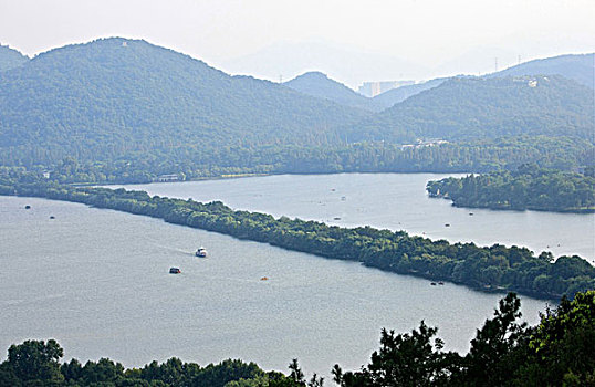 西湖苏堤全景图片