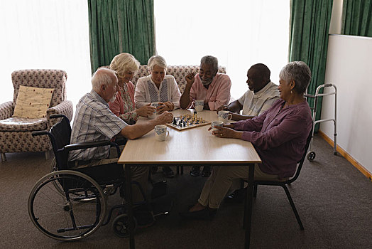 群体,老人,人,玩,下棋,客厅