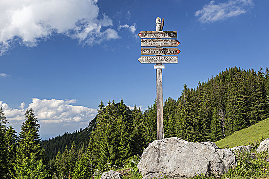 路标,高山,坎彭完特山,齐姆高,阿尔卑斯山,上巴伐利亚,德国南部,德国,欧洲