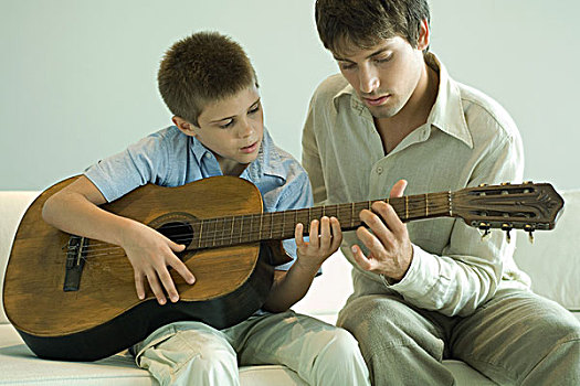 男人,教育,男孩,演奏,吉他