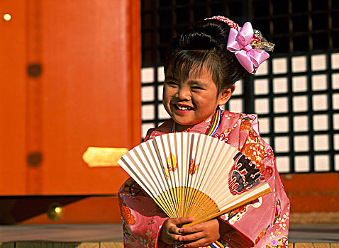 日本,节日,女孩,穿,和服