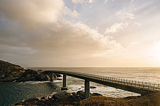 剪影,桥,海岸线,瑞恩,罗弗敦群岛,挪威