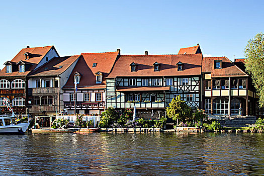 排,房子,旁侧,河,班贝格,上弗兰科尼亚,巴伐利亚,德国,欧洲