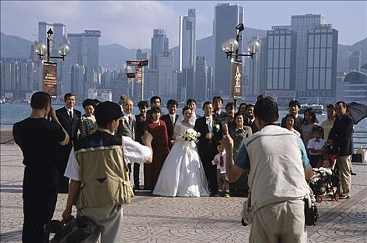 婚宴,照片,九龙,公用,码头,香港,中国