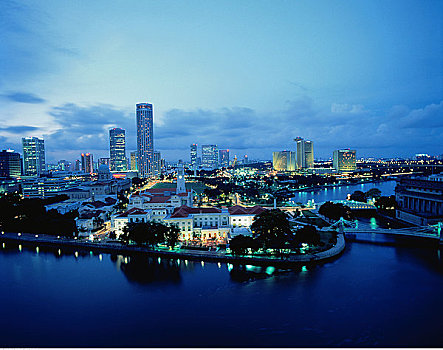 城市天际线,黄昏,宫殿,新加坡河,新加坡