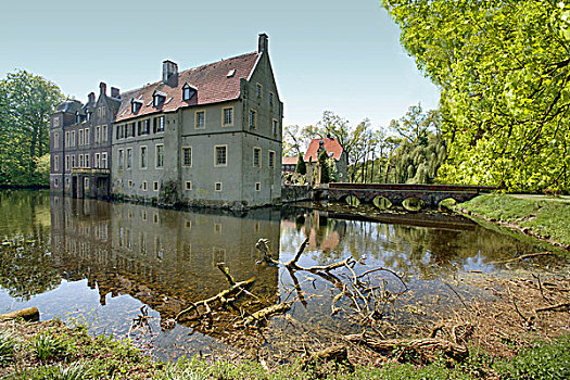 城堡,护城河,明斯特地区,区域,北莱茵威斯特伐利亚,德国,欧洲