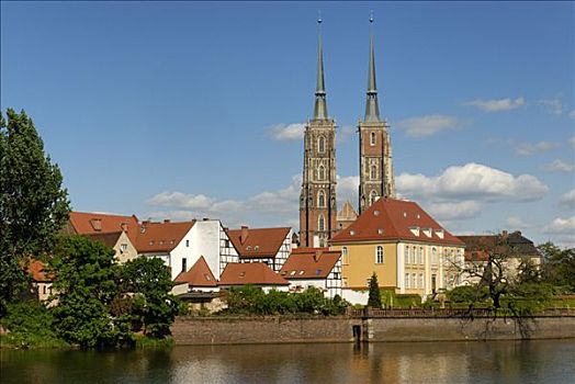 河,弗罗茨瓦夫,大教堂,西里西亚,波兰,欧洲