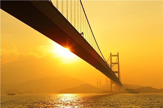 桥,日落