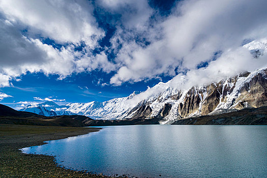 湖,雪山,地区,尼泊尔,亚洲