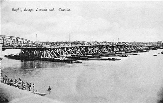 桥,上方,河,加尔各答,印度,早,20世纪
