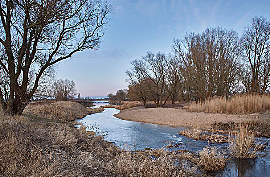 河,桥,靠近,冬天,萨克森安哈尔特,德国