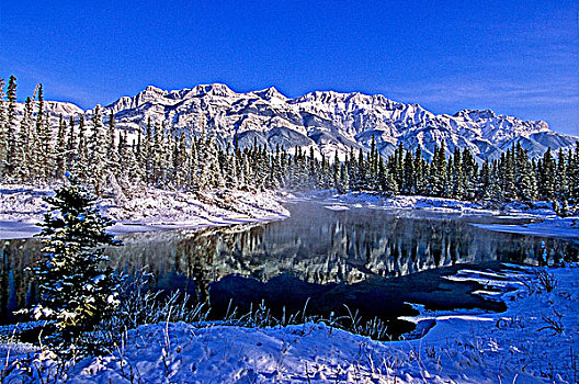冬季风景,山脉,雪冠,质朴,冬天,白天,碧玉国家公园,加拿大