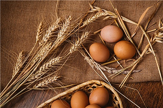 新鲜,褐色,蛋,小麦,亚麻布,背景