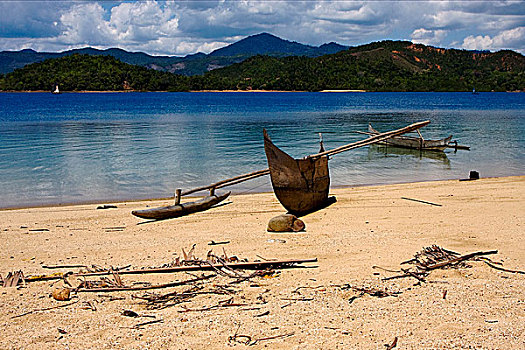 马达加斯加,好奇,船,棕榈树,石头,枝条,泻湖
