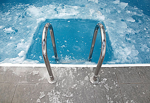 台阶,冰冻,蓝色,游泳池