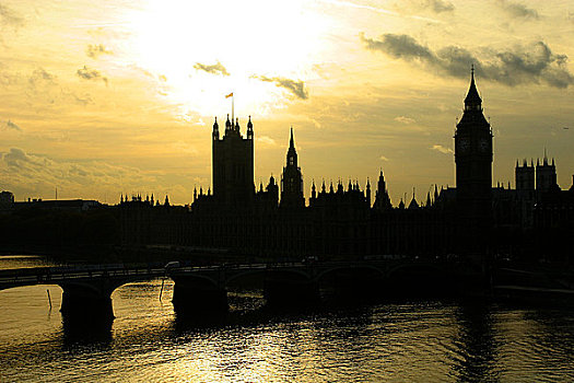 英格兰,伦敦,威斯敏斯特,议会大厦,日落