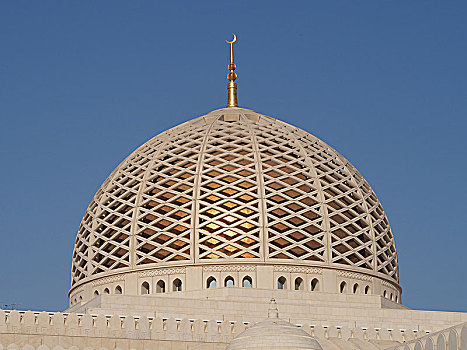 圆顶,金色,新月,苏丹,卡布斯,清真寺,马斯喀特,阿曼,亚洲