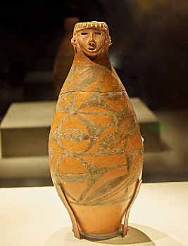 仰韶文化人头形器口彩陶瓶