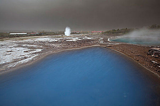 喷泉,间歇泉,火山,火山灰,云,冰岛南部,冰岛,欧洲