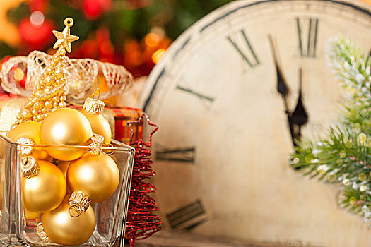 圣诞装饰,老,钟表,午夜,新年,概念