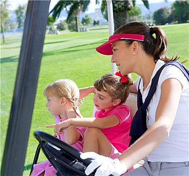 高尔夫球场,家庭,母亲,女儿