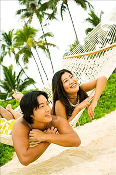夏威夷,瓦胡岛,日本人,伴侣,吊床