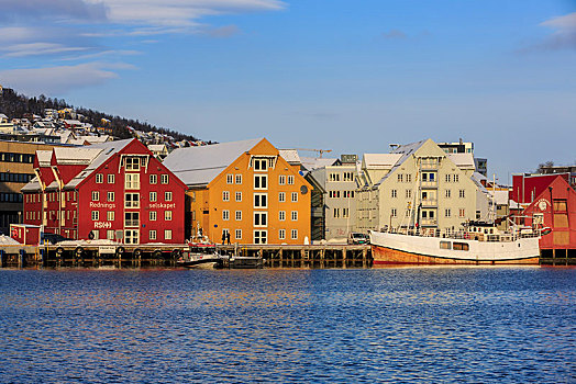 彩色,仓库,港口,特罗姆瑟,特罗姆斯,挪威,欧洲