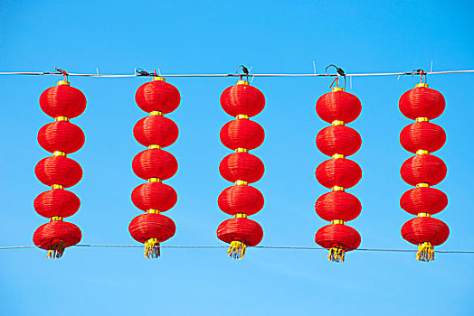 中国传统节日用品－五串红色灯笼