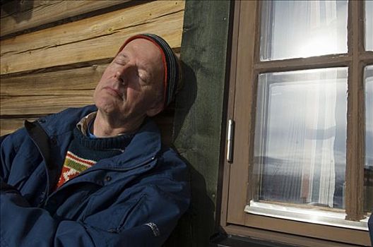 一个,男人,坐,太阳,冬天,白天,瑞典