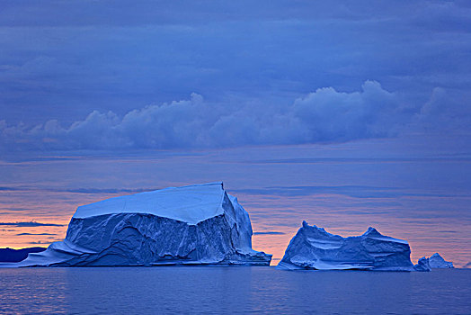 格陵兰,东方,冰山,红色天空