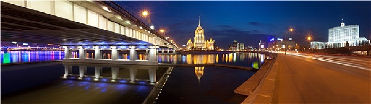 夜晚,莫斯科,莫斯科河,酒店,乌克兰,房子