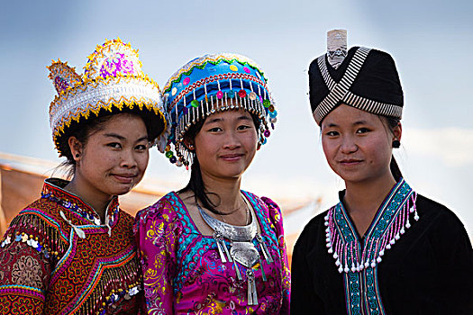 女孩,衣服,传统,洪族人,服饰,新年,庆贺,老挝,亚洲