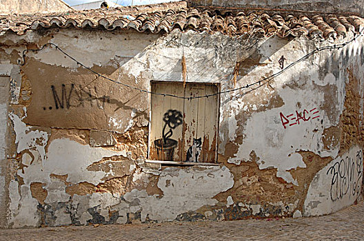 葡萄牙,拉各斯,建筑,老,涂鸦