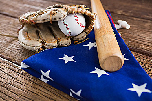棒球棒,手套,美国国旗,特写