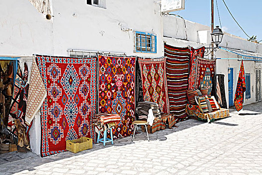 地毯,市场,露天市场,杰尔巴,岛屿,突尼斯,北非,非洲