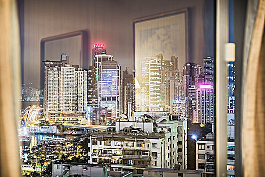 城市,反射,窗户,香港,中国