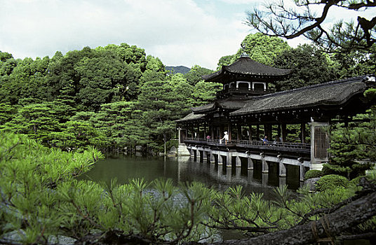 日本,京都,平安神宫,神社,庙宇,花园