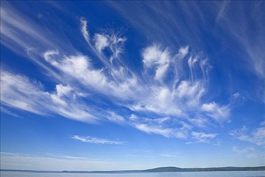 白色,卷云,漂浮,清晰,蓝天,上方,芬地湾,新布兰斯维克,加拿大